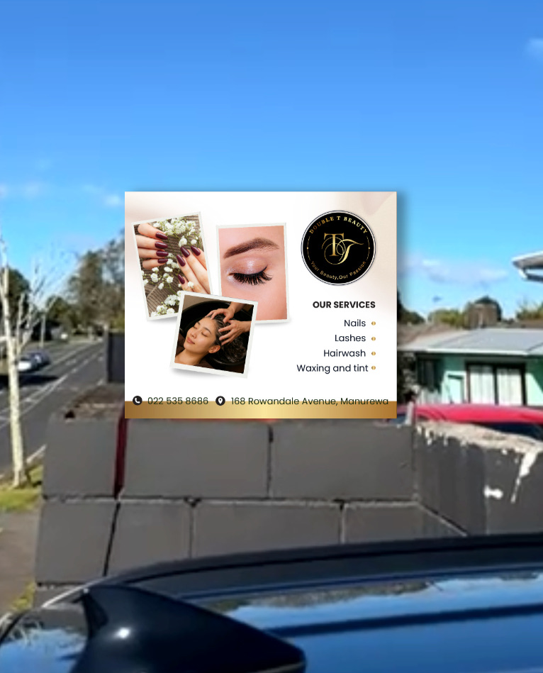 Double T Beauty roadside printed sign