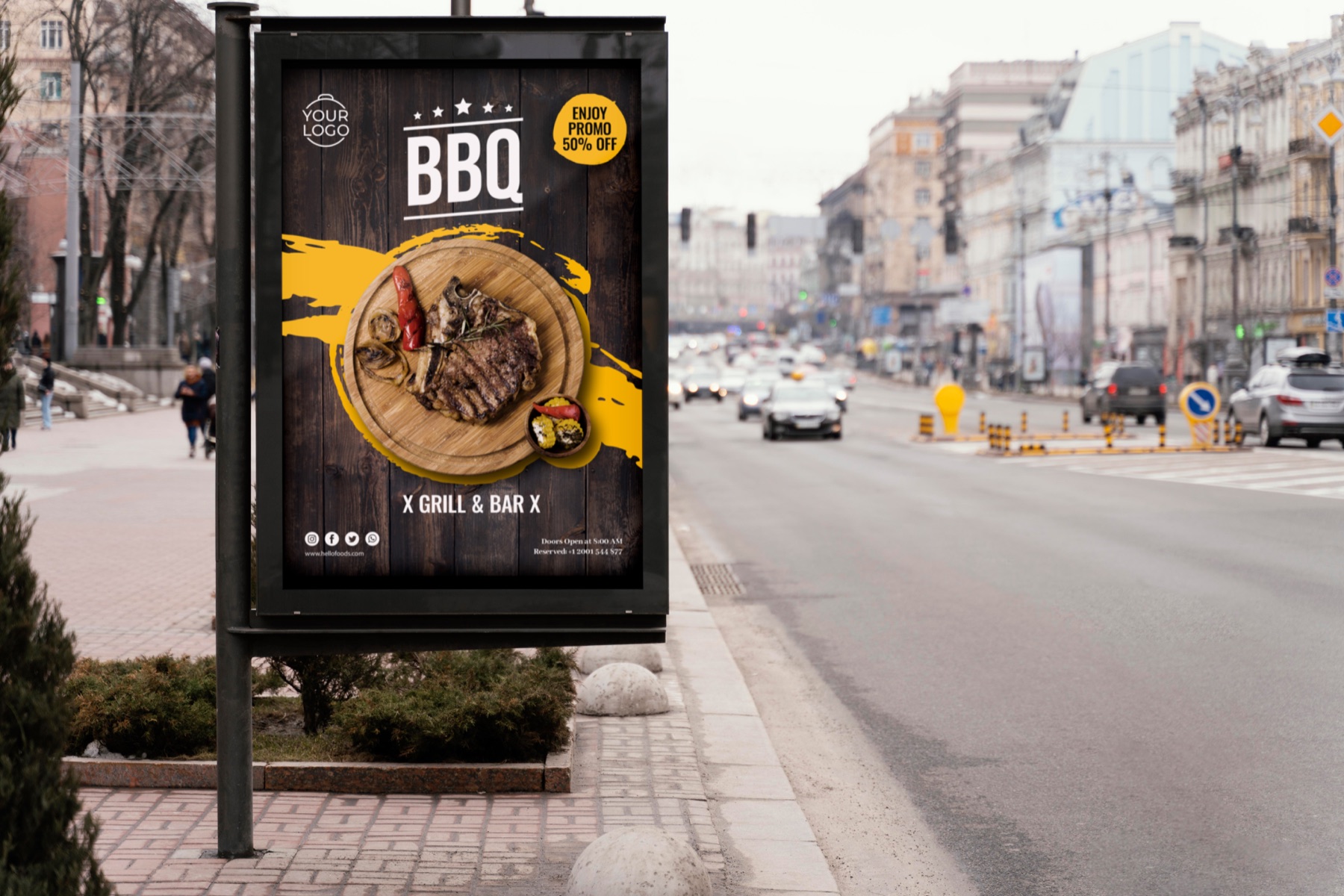 BBQ restaurant street advertising poster