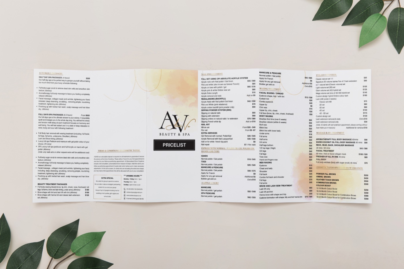 AV Beauty Spa price list