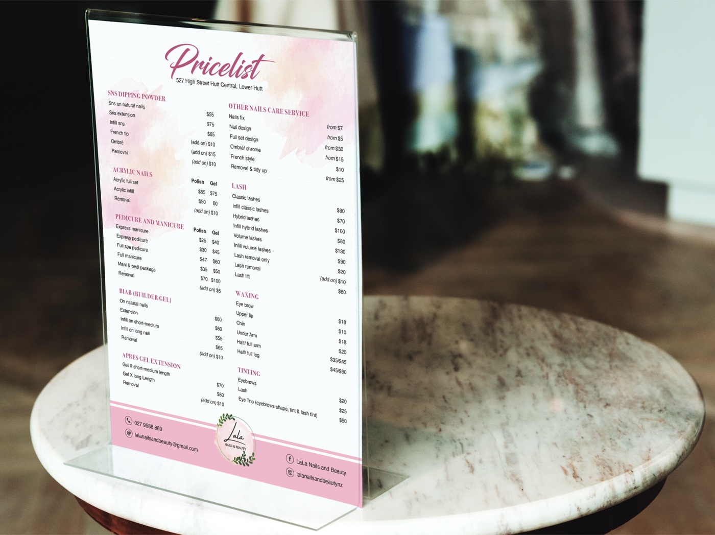 Lala Nails and Beauty price list