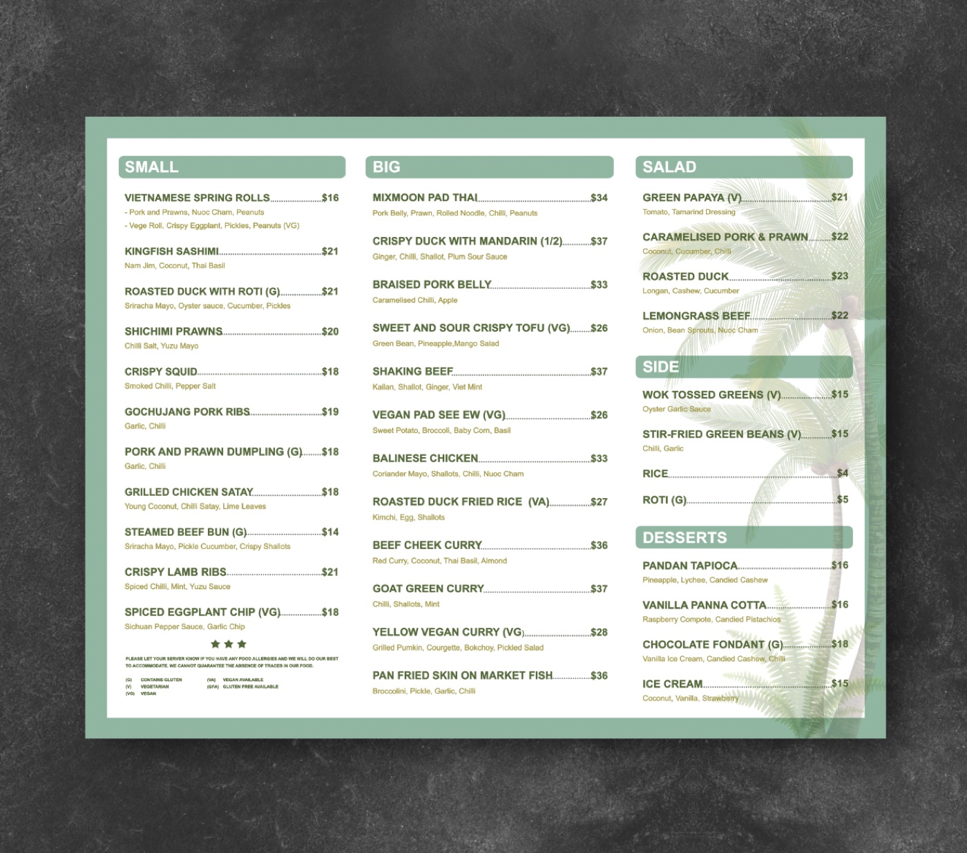 Mix Moon Restaurant menu variation