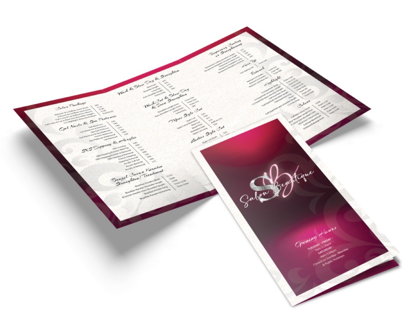 SB Salon Beautique price list