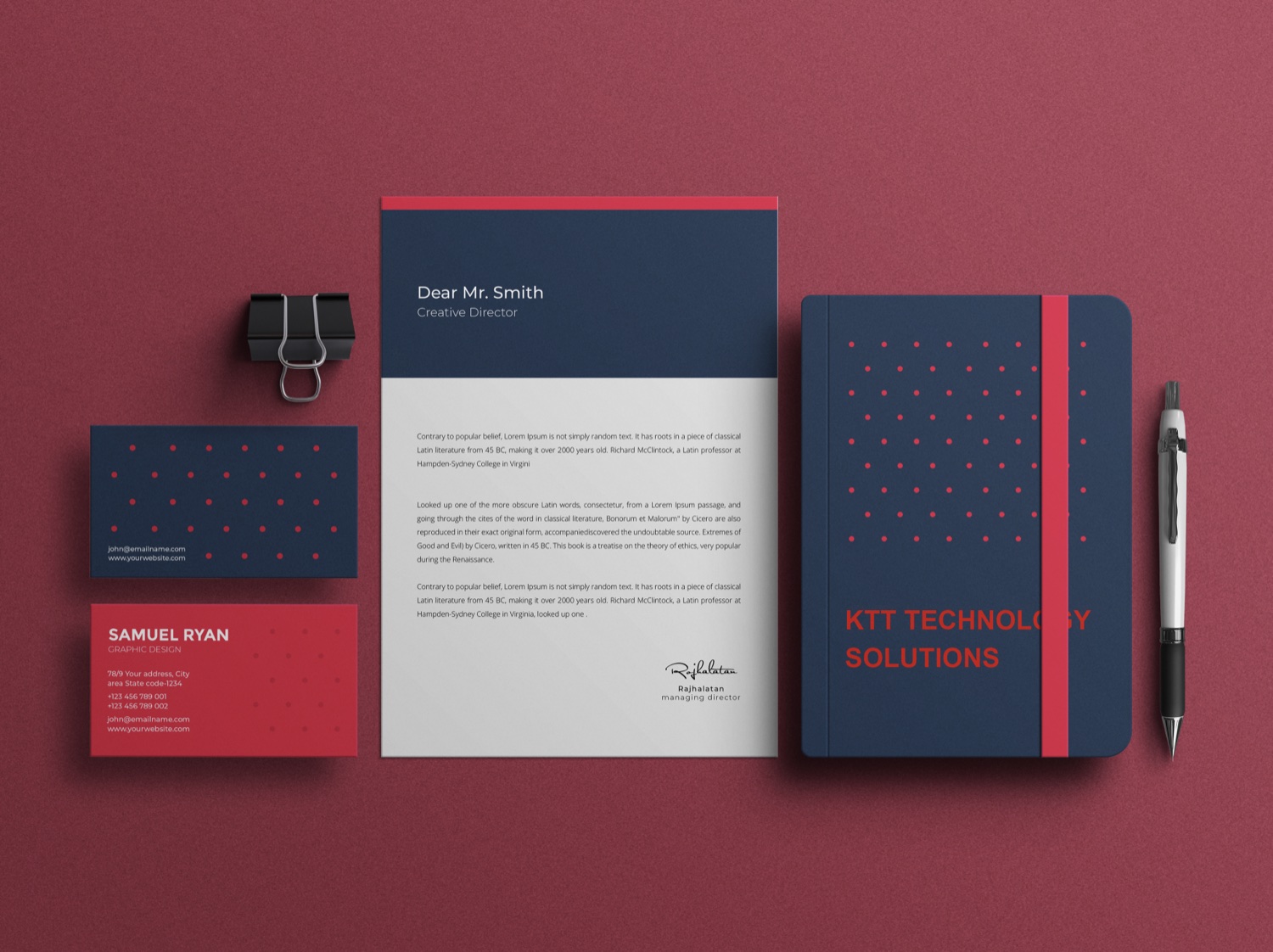 KTT Solutions and Technology red stationery design