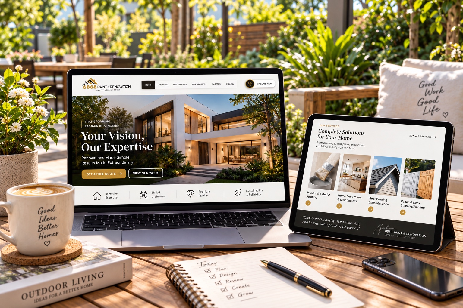 6868 Paint and Renovation business website design displayed on a laptop and tablet