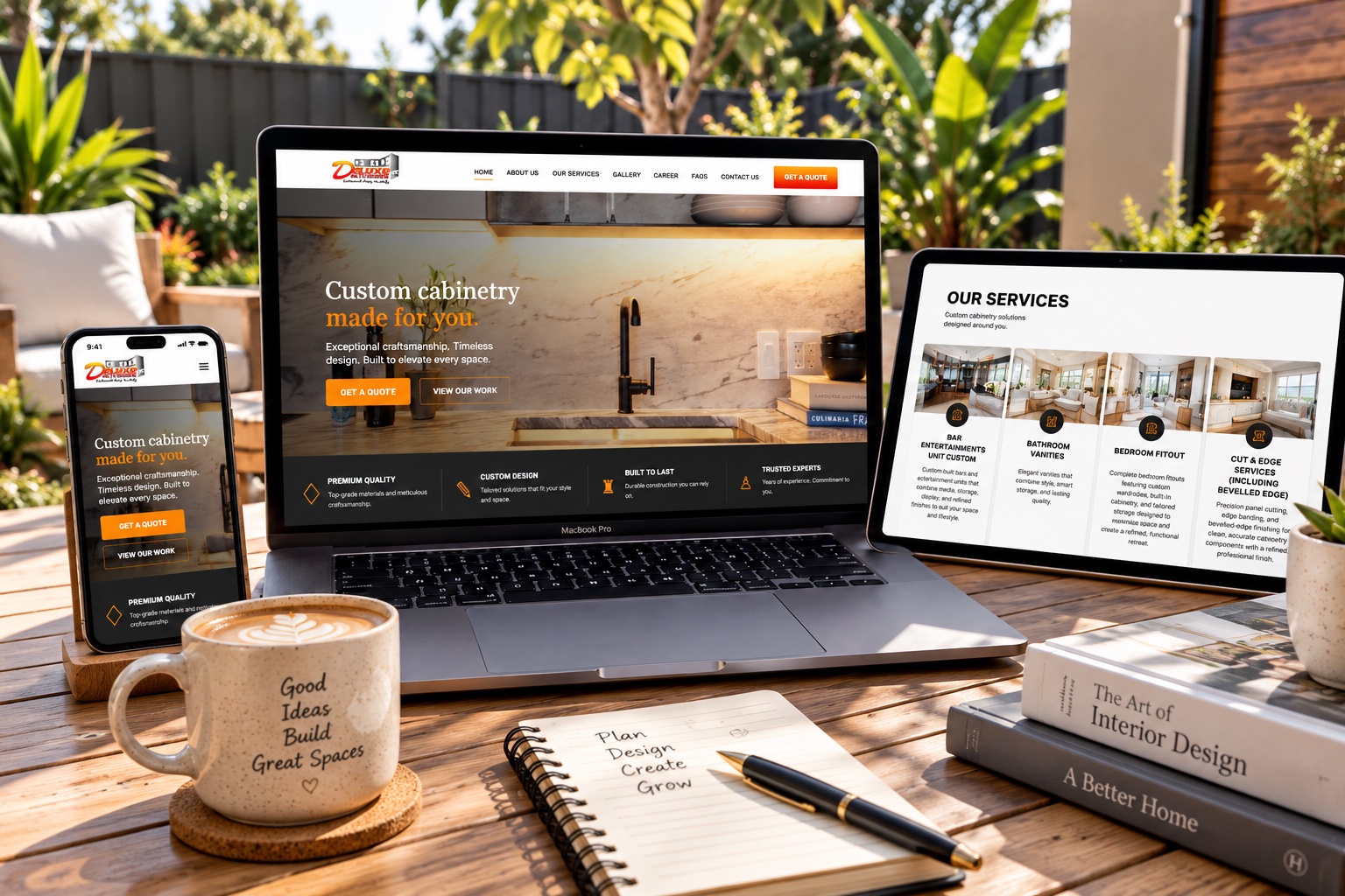 Deluxe Interiors OZ website displayed on desktop, tablet and mobile devices