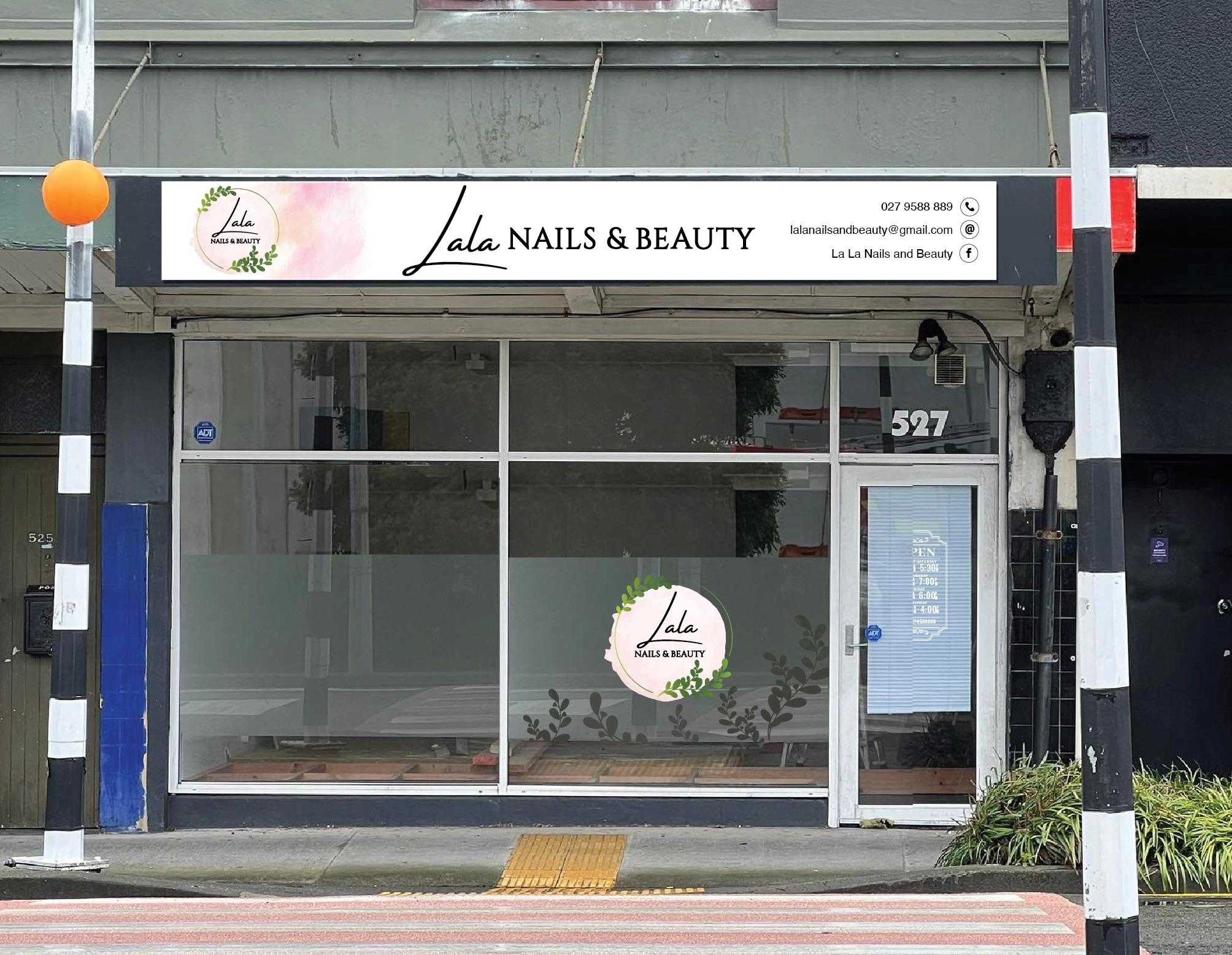 Lala Nails & Beauty shopfront window graphic